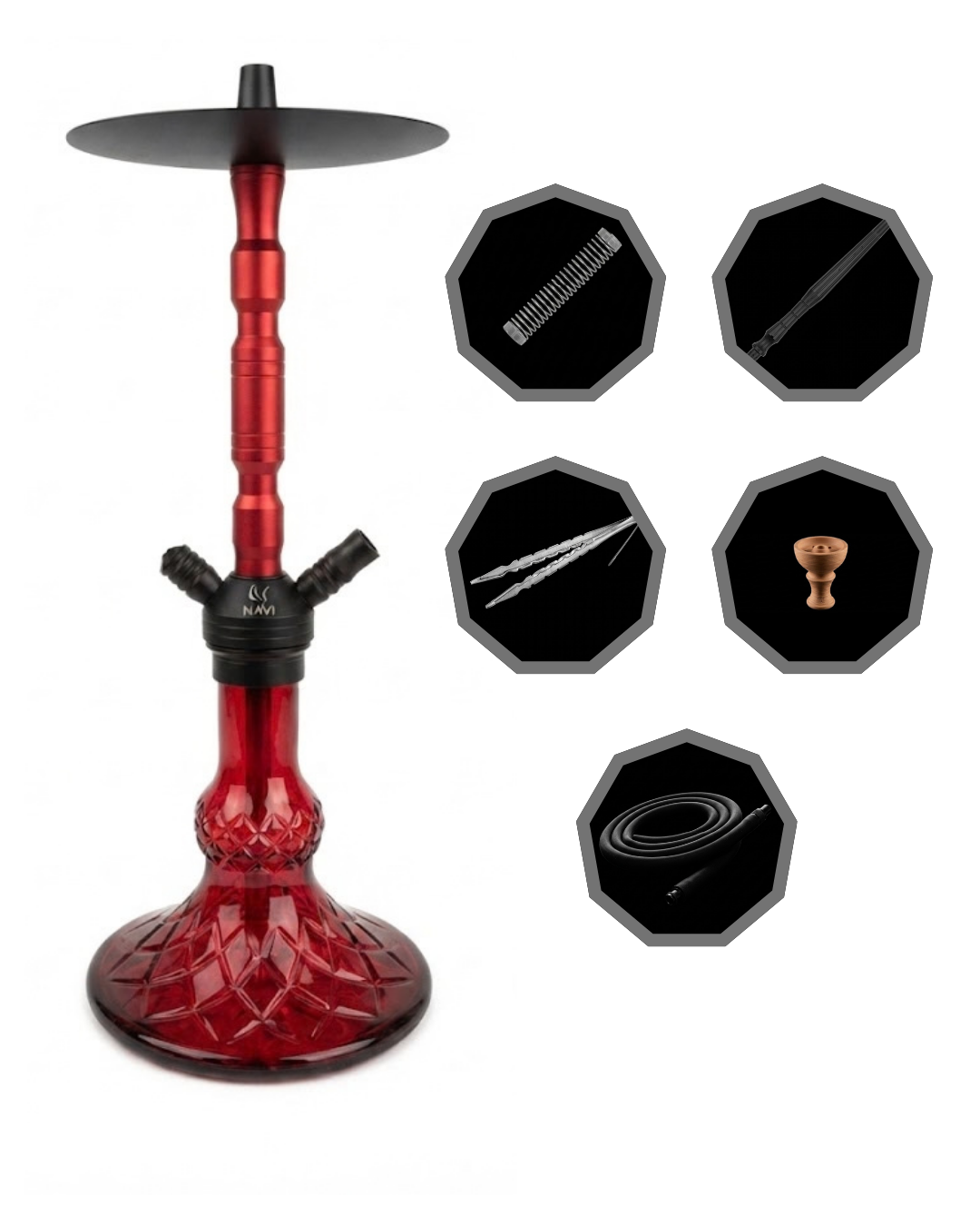 Navi Shisha Narghilè rosso in alluminio da 50cm